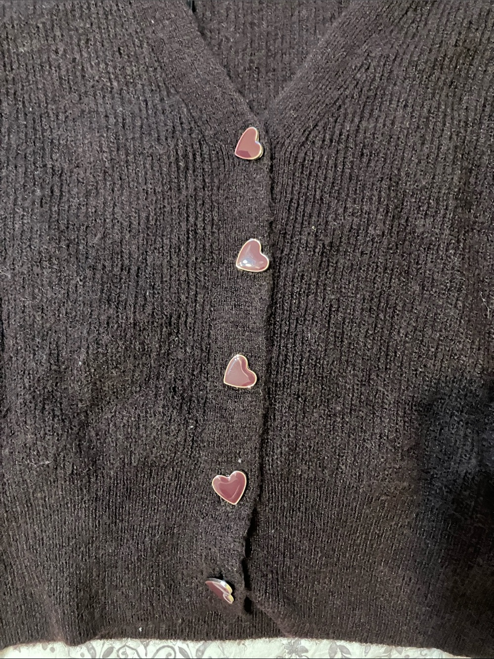H&M Dark Brown V-Neck Cardigan with Heart Buttons - Picture 3 of 4